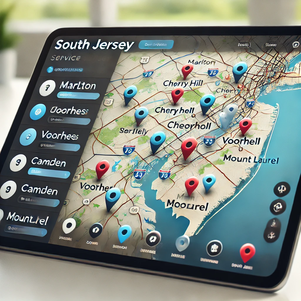 Interactive map of South Jersey showing coverage areas linked to location pages Interactive map of South Jersey showing coverage areas linked to location pages