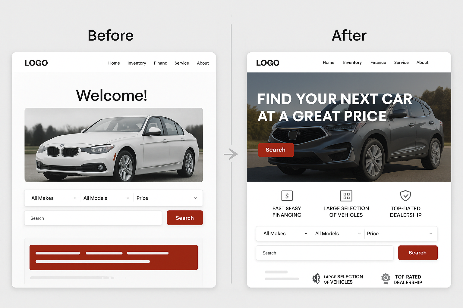 before/after homepage layout