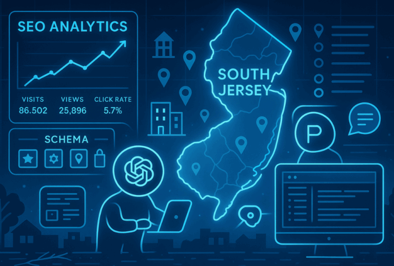 AI engines like ChatGPT and Perplexity analyzing structured SEO data for local businesses in South Jersey