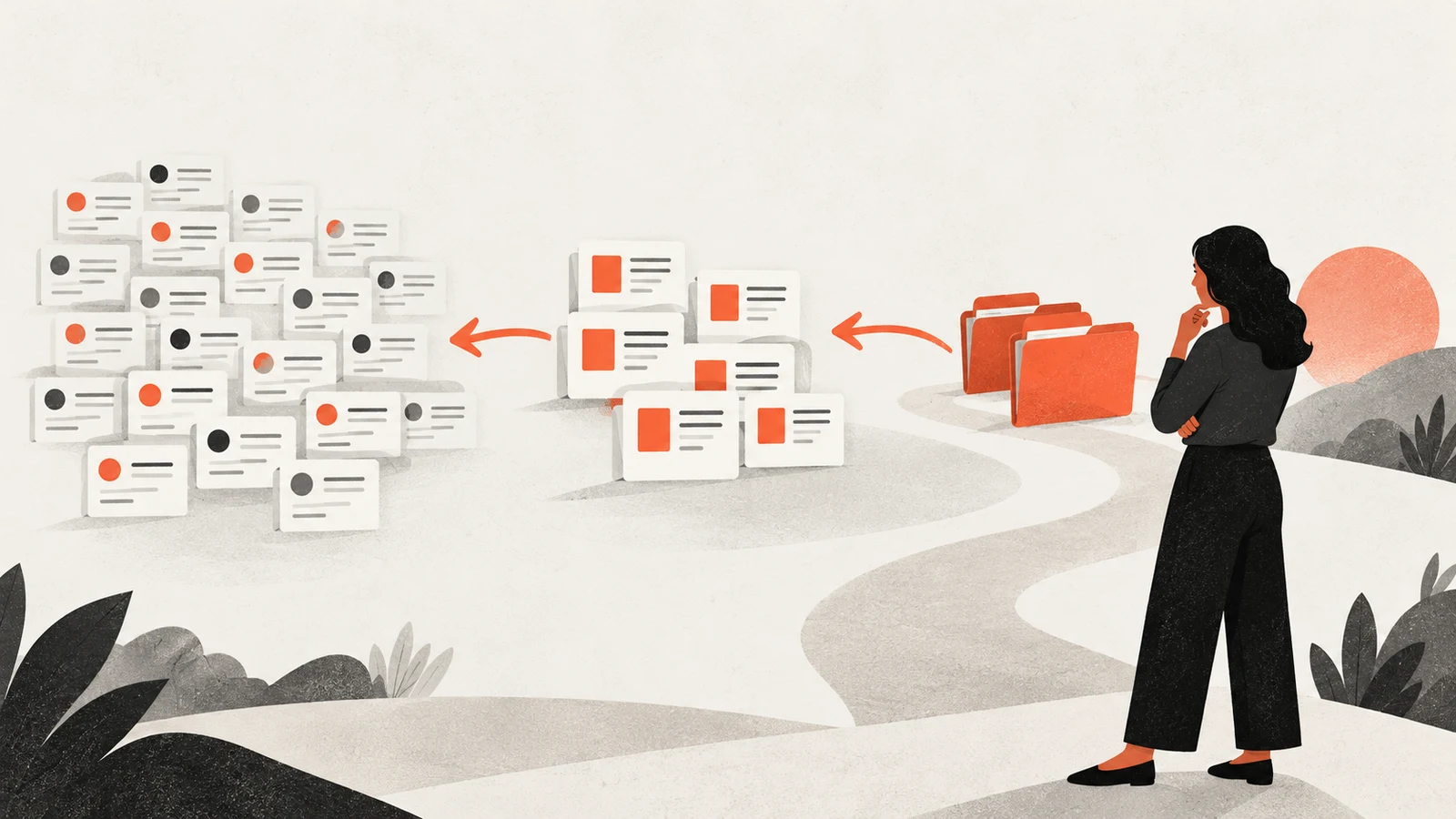 Customer folders connected backward to larger groups of qualified leads and total leads.